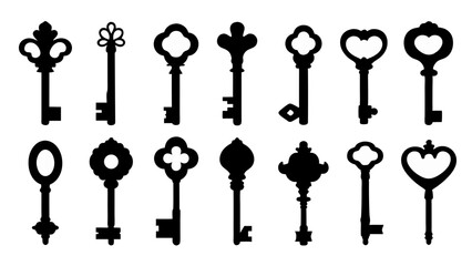 set of key silhouette vector on tranparent background