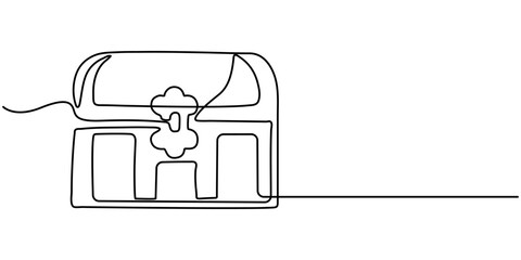 Treasure chest in continuous one line art style. Simple vector illustration, Open empty treasure chest one line continuous. Line art chest. Vector illustration, Treasure chest one line continuous.    