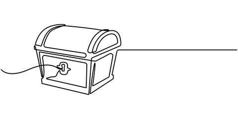 Treasure chest in continuous one line art style. Simple vector illustration, Open empty treasure chest one line continuous. Line art chest. Vector illustration, Treasure chest one line continuous.    