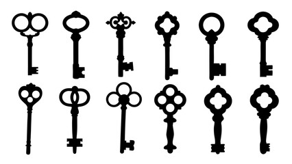 set of key silhouette vector on tranparent background