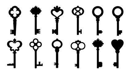 set of key silhouette vector on tranparent background