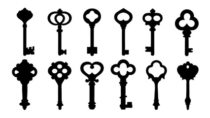 set of key silhouette vector on tranparent background