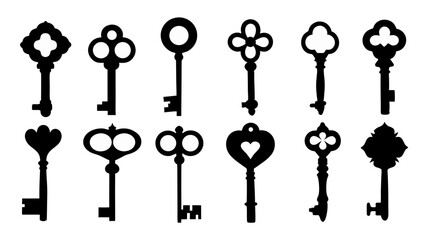 set of key silhouette vector on tranparent background