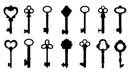 set of key silhouette vector on tranparent background
