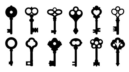 set of key silhouette vector on tranparent background