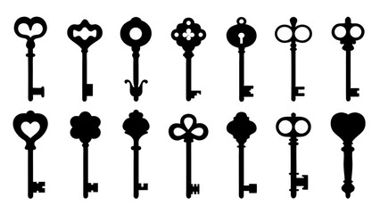 set of key silhouette vector on tranparent background