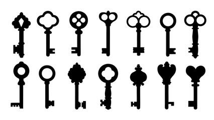 set of key silhouette vector on tranparent background