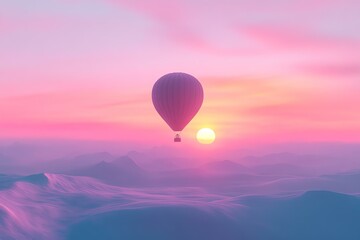 Fototapeta premium A hot air balloon floating at sunset.