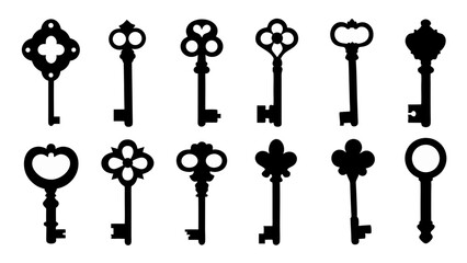 set of key silhouette vector on tranparent background