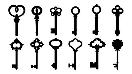 set of key silhouette vector on tranparent background
