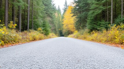 Obraz premium Autumn forest road, paved pathway through trees