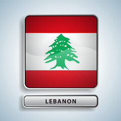 Lebanon flag square button Isolated on color gradient background. Exclusive Icon flag