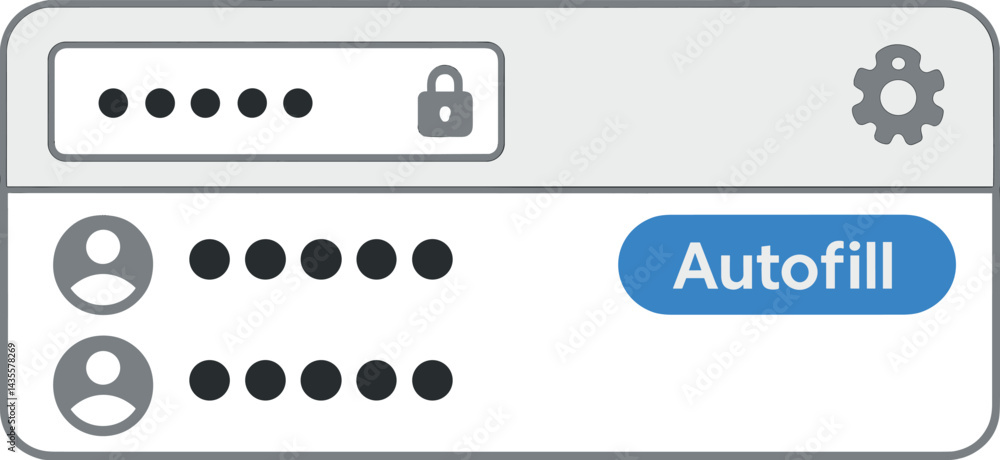 Poster vector illustration of a password autofill popup with account suggestions, autofill button, secure l