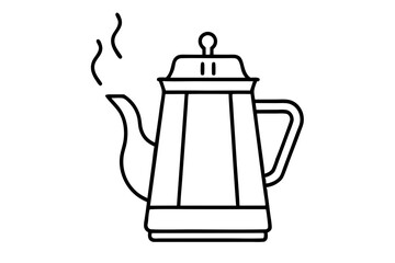 Camp Coffee Percolator With Steam Line Art Vector Illustration