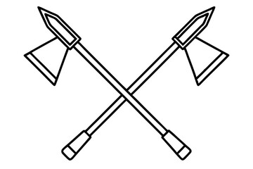Crossed Hatchet And Shovel Line Art Vector Illustration