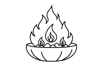 Fire Pit With Flames And Logs Line Art Vector Illustration