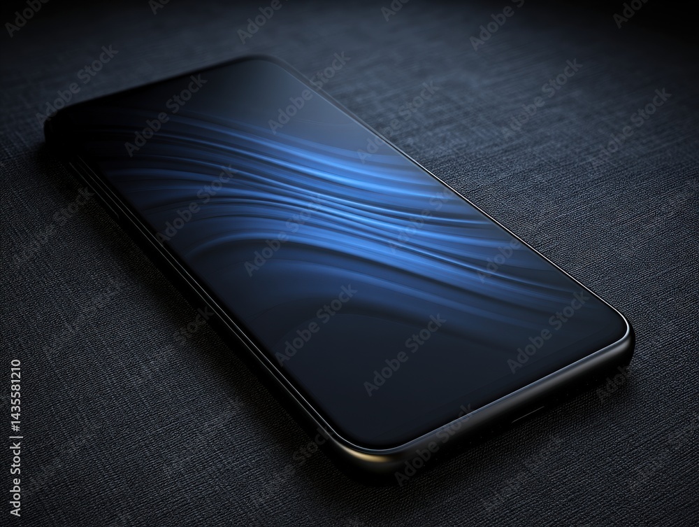 Poster high end dark smartphone with subtle light accents resting on deep textured surface captured in mood