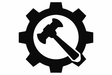 Gear With Hammer Inside Silhouette Vector Illustration