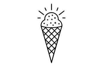 Ice Cream Cone With Sparkles Line Art Vector Illustration