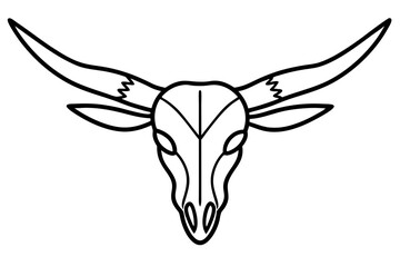 Longhorn Skull With Feathers Line Art Vector Illustration