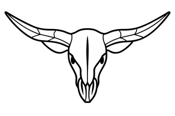 Obraz premium Longhorn Skull With Feathers Line Art Vector Illustration