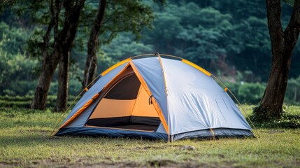 Camping tent under starry sky in wilderness.