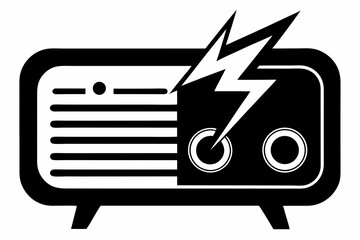 Vintage Radio With Lightning Bolts Silhouette Vector Illustration