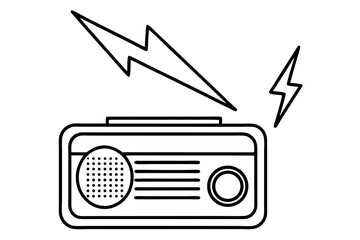 Vintage Radio With Lightning Bolts Line Art Vector Illustration