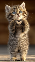 Sweet Kitten Making a Heart Gesture with Paws