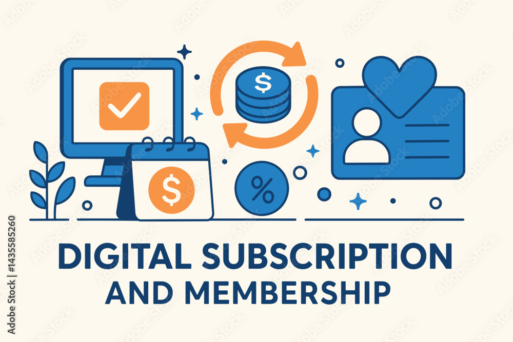 Poster digital subscription and membership business. vector illustration of recurring revenue and customer 