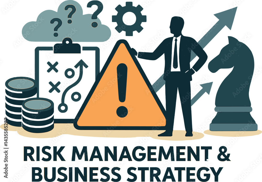 Poster risk management and business strategy. vector illustration of planning for uncertainty and control s
