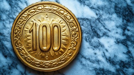 Gold coin, 100 value, decorative design