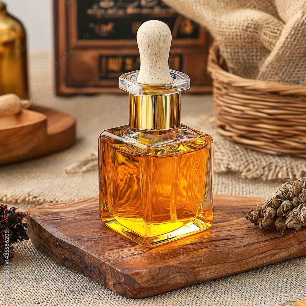 Poster elegant bottle of perfume with a classic design captured on a soft background for visual appeal