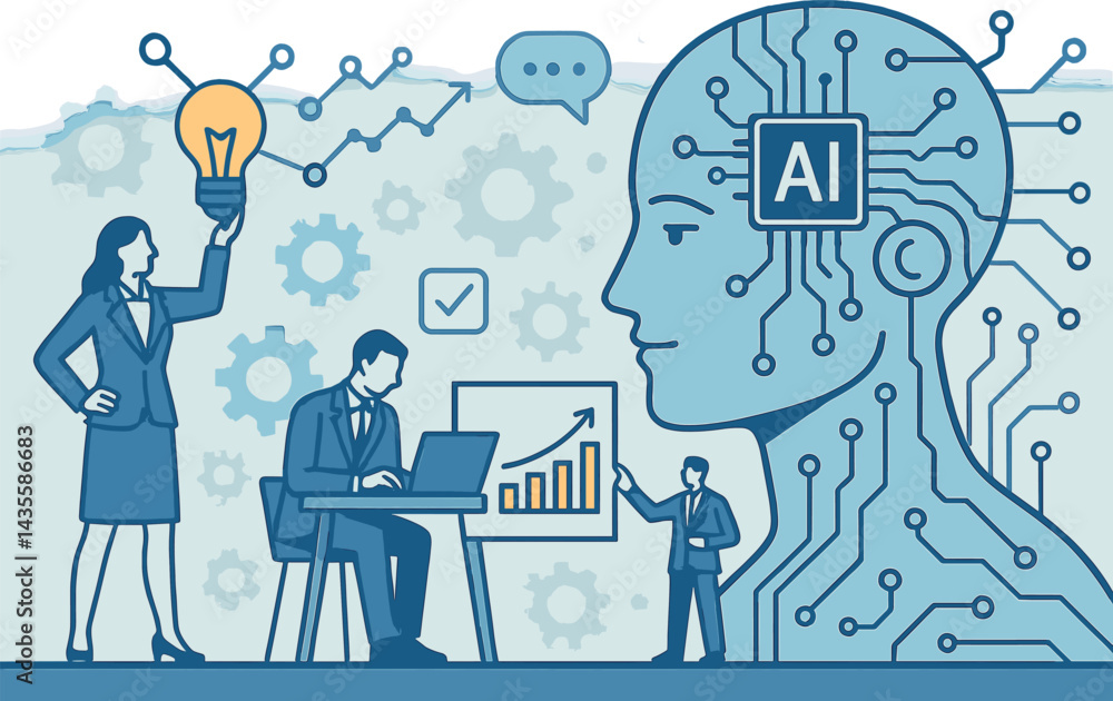 Aufkleber business innovation and ai integration. vector illustration of artificial intelligence in corporate 