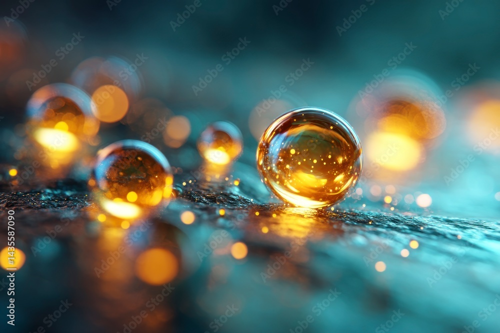 Aufkleber golden spheres with shining particles on surface creating abstract modern design
