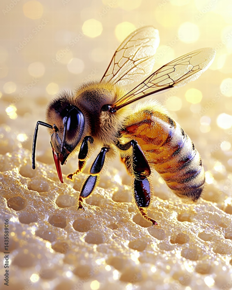 Aufkleber a close-up of a striking bee resting on a surface highlighting its unique features and colors