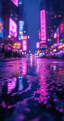 Rainy City Night Reflections.