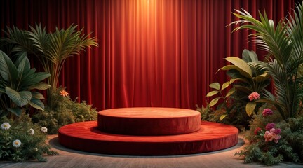 Luxury display with velvet textures in exotic setting
