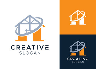 House with building frame logo design for construction and architects
