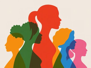 Colorful Silhouettes of Diverse Women Overlapping on Cream Background