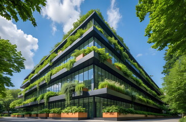 Modern Eco-Friendly Building Covered in Green Plants