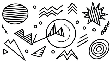 Abstract Hand Drawn Geometric Shapes Black and White Pattern