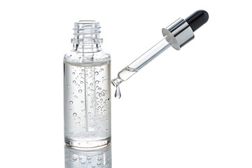 clear glass dropper bottle with pipette isolated on white background PNG