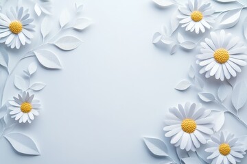 Obraz premium Delicate paper flowers and leaves create a light pastel design.