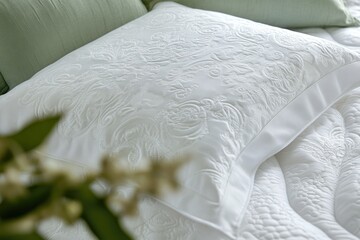 Obraz premium Elegant White Pillow with Embroidered Design