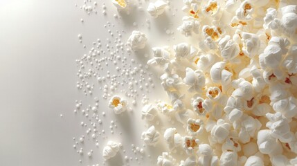 Popcorn scattered on a white surface