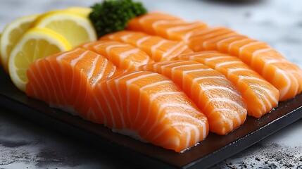 Sashimi-style salmon slices, lemon, parsley