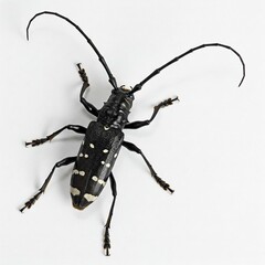 asian longhorn beetle, anoplophora glabripennis, maple tree trunk, insect macro, beetle closeup, white background