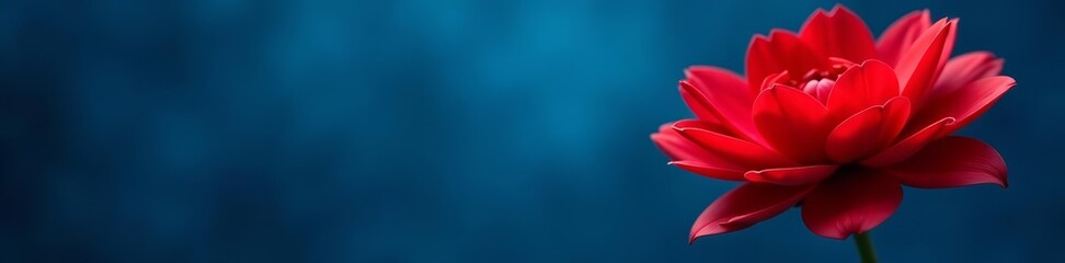 Obraz premium Vibrant red flower against a deep blue backdrop, macro, contrast