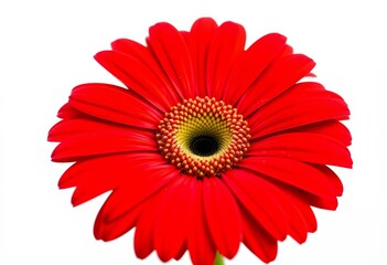 Vibrant red gerbera daisy, isolated on pure white Perfect for floral designs, decoration, texture